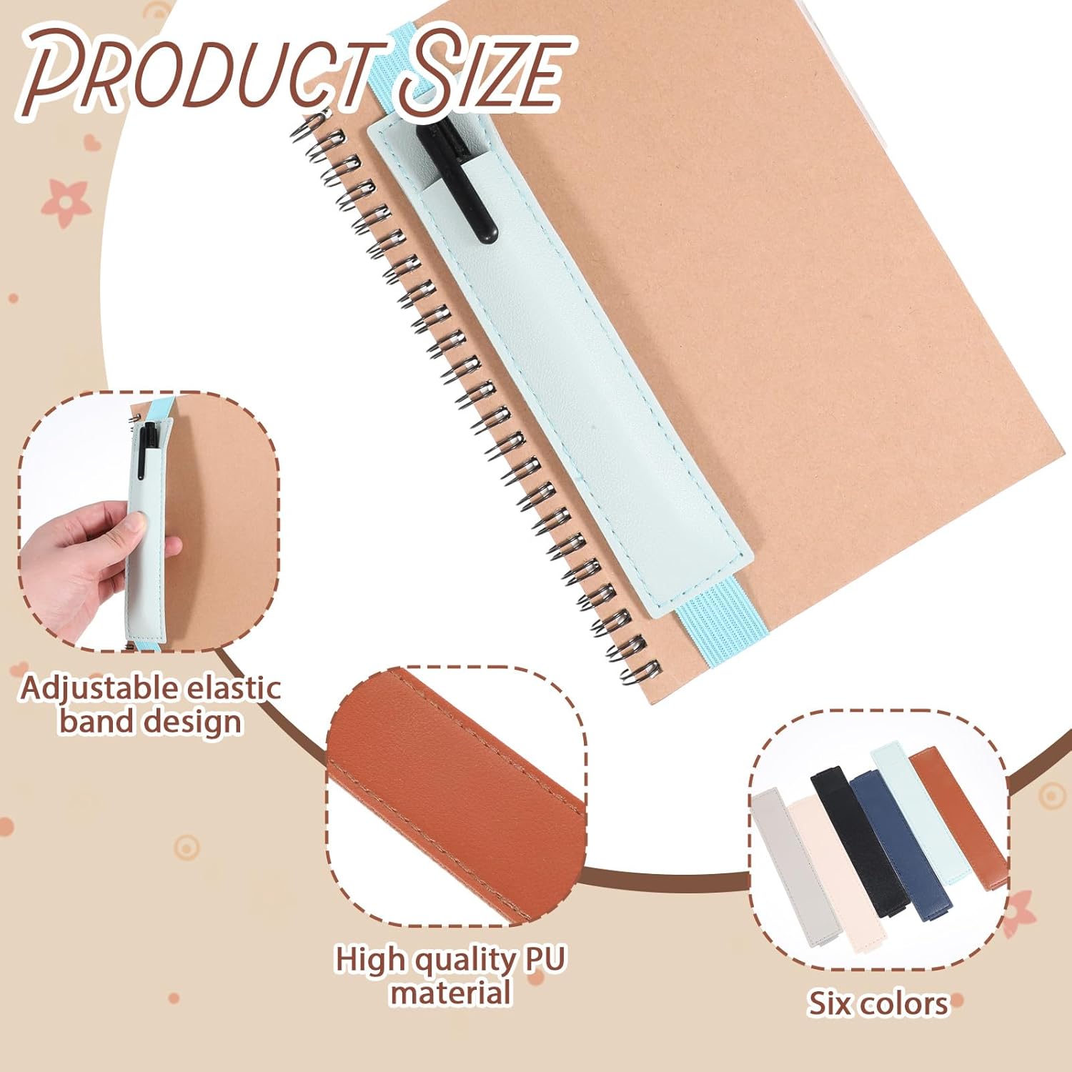 6 Pcs Elastic Pen Holder for Notebook, Adjustable Pen Sleeve Pouch with Elastic Band for Journal Planner Notebook,6 Colors